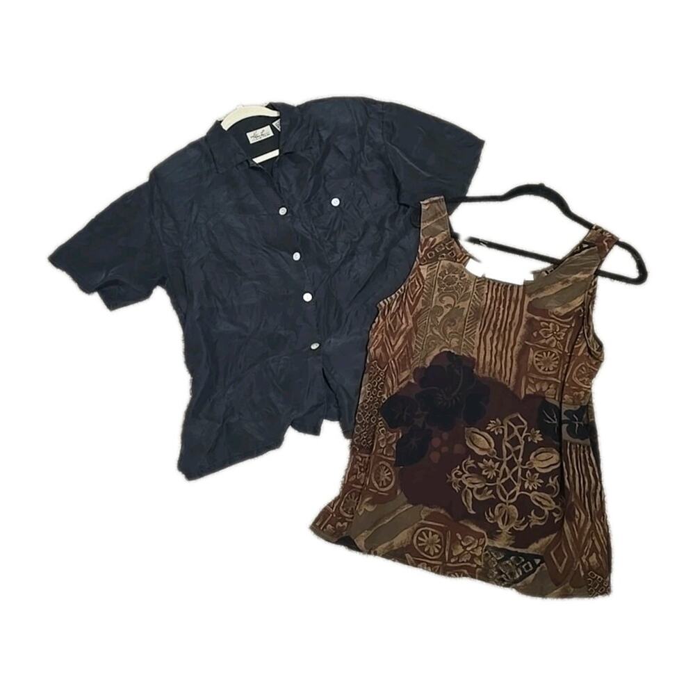 Vtg Lot of 2 Kathie Lee & JH Collectibles Silk Shirt & Tank Top Womans Medium